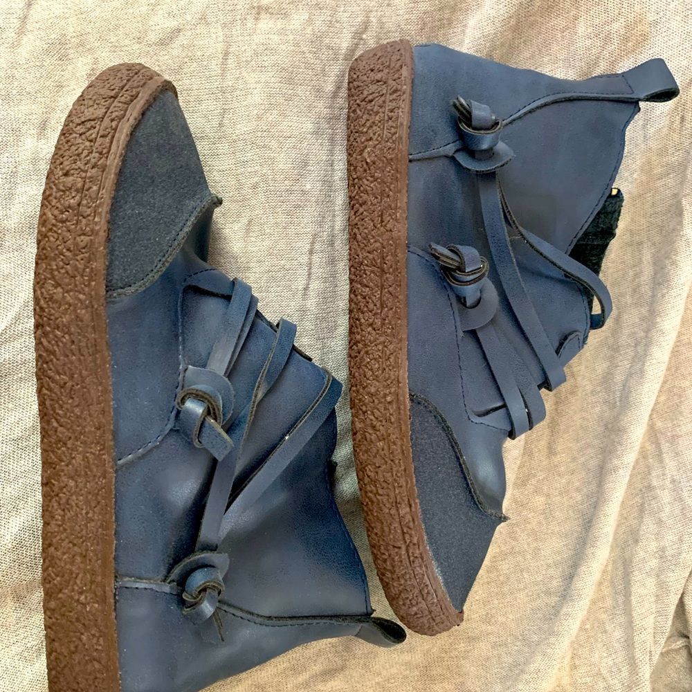 Blue leather booties